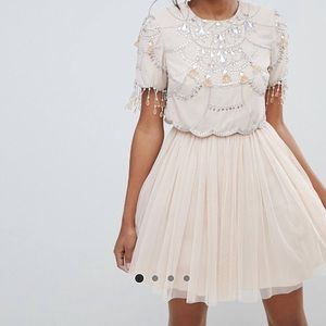 Crop Top Fringe Embellishment Tulle Mini Dress